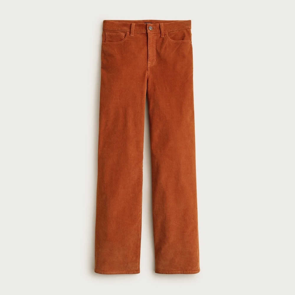 J. Crew Slim Wide Pant in Corduroy High-Rise Ankle Crop Stretch Orange Brown
